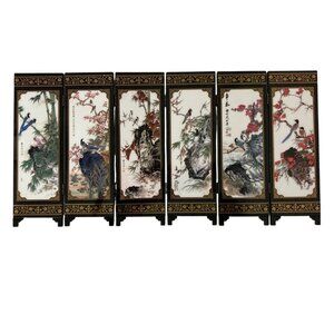 Chinese Lacquer Table Top Bird and Flower Screen With Box